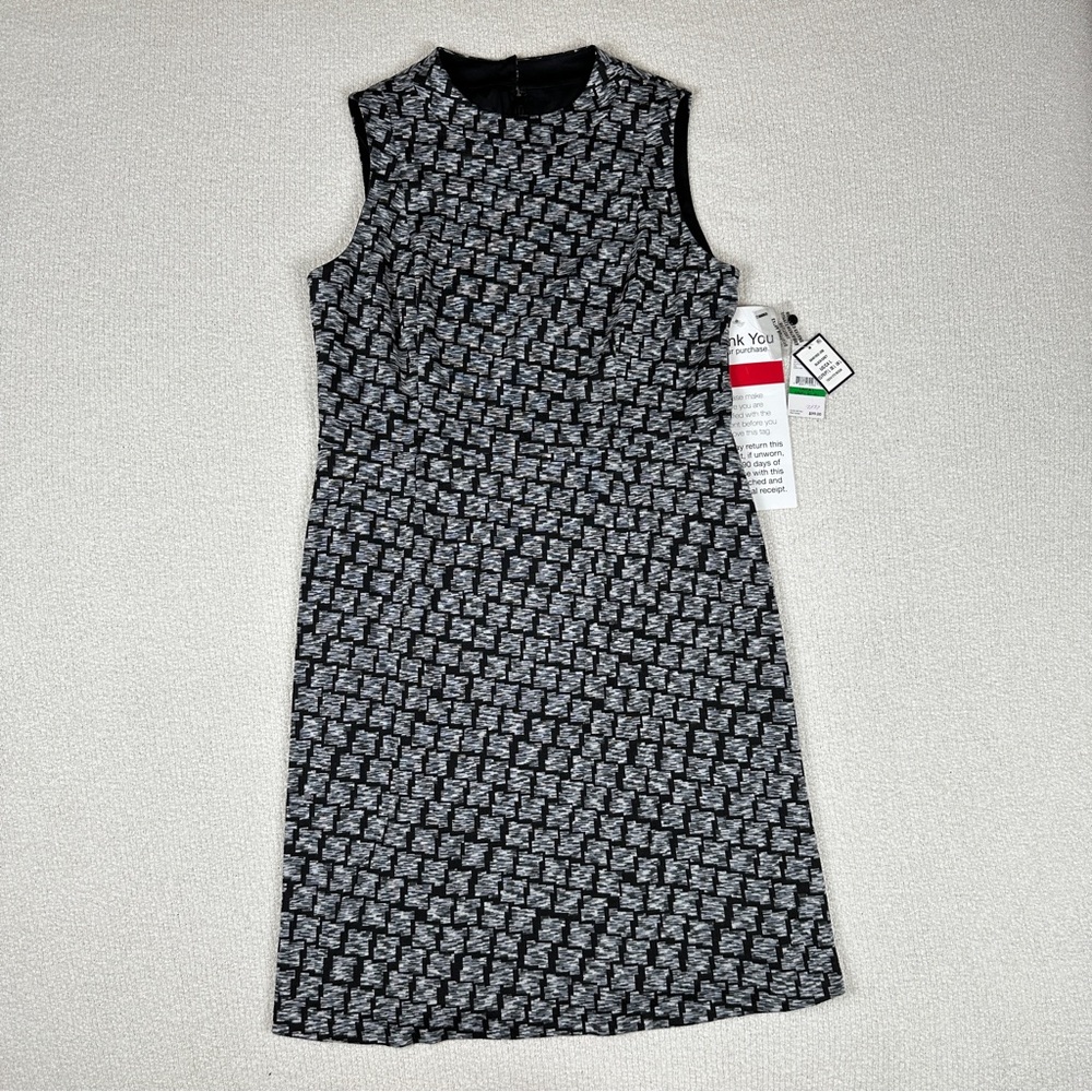 Nine West Black and Gray Patterned Midi Dress Sleeveless A-Line